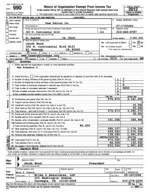 Form 990 2012 Tax Exempt Organization Return