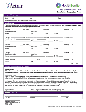 Aetna HealthFund HSA Beneficiary Designation Form