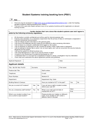 UCT Student Systems Training Booking Form