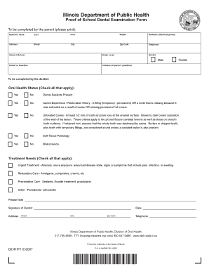 Illinois School Dental Examination Form