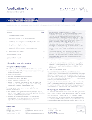 Platypus Asset Management Funds Application Form