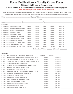 Focus Publications Novelty Order Form