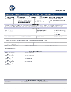 Managed Care Primary Medical Provider Panel Limit Form