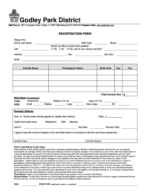 Godley Park District Registration Form