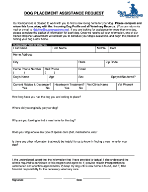 Dog Placement Assistance Request