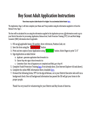 Boy Scouts of America Adult Application Form