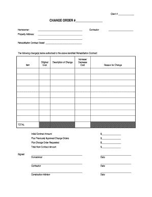 Rehabilitation Contract Change Order Form