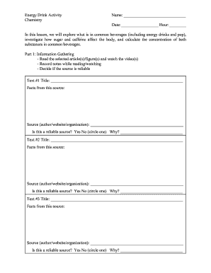 Energy Drink Activity Worksheet