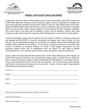 Model and Talent Release Form