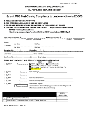 Maryland DPA Loan Program Compliance Checklist
