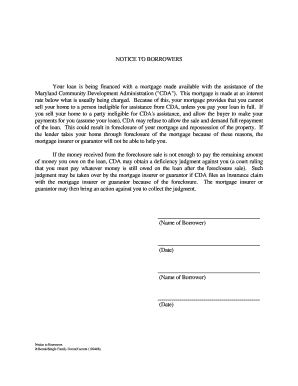 Maryland CDA Mortgage Notice to Borrowers