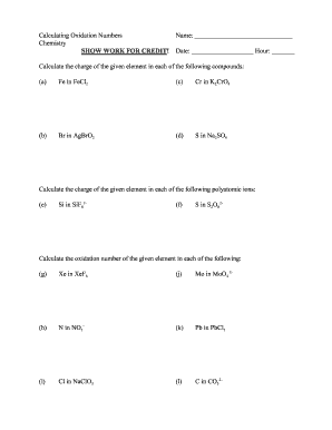 Chemistry Oxidation Number Worksheet
