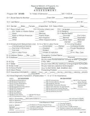Prospect House Shelter Assessment Form
