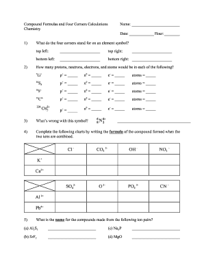 Chemistry Four Corners Calculations Worksheet