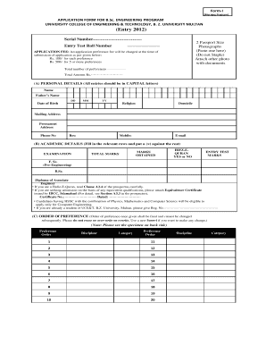 B.Sc. Engineering Application Form