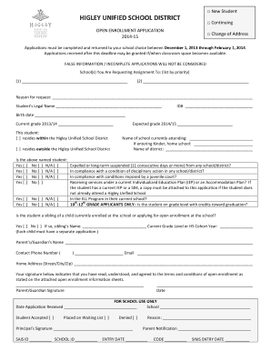 Higley Unified School District Open Enrollment Application