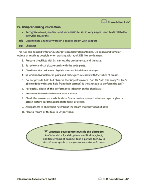 ESL Literacy Comprehension Checklist