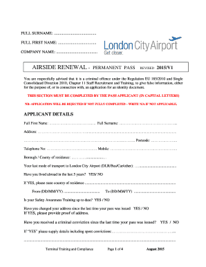 London City Airport Permanent Pass Renewal Form