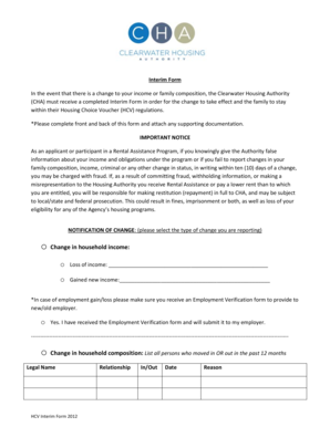 HCV Interim Form for Rental Assistance