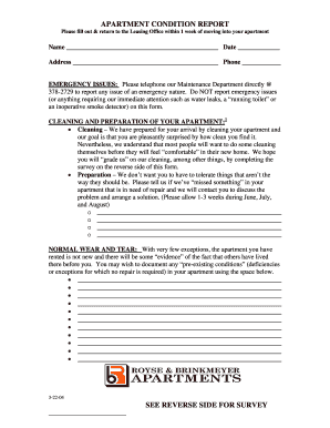 Apartment Condition Report Form