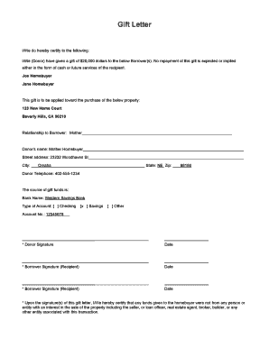 Gift Letter for Home Purchase