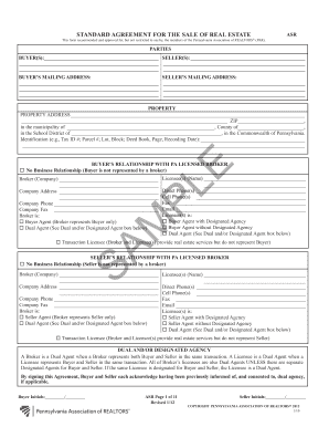Standard Agreement for the Sale of Real Estate ASR