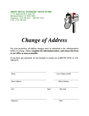 Sheet Metal Workers' Trust Funds Change of Address Form