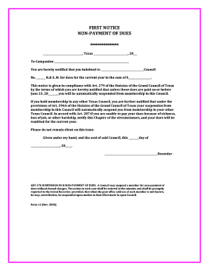 First Notice Non-Payment of Dues