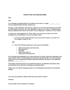 Inactive Voter Absentee Ballot Notice