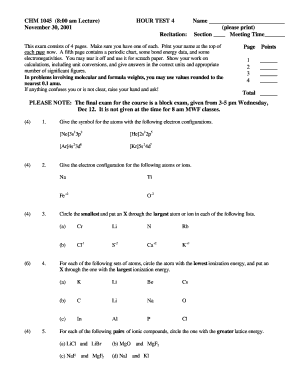 CHM 1045 800 am Lecture HOUR TEST 4 Name November 30