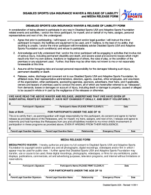 Disabled Sports USA Insurance Waiver and Media Release Form