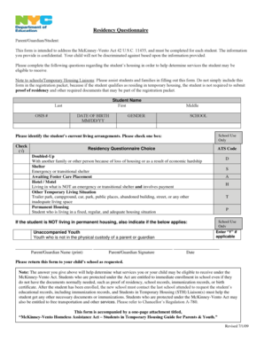 McKinney-Vento Residency Questionnaire