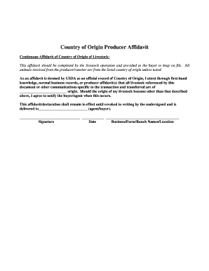 Country of Origin Producer Affidavit
