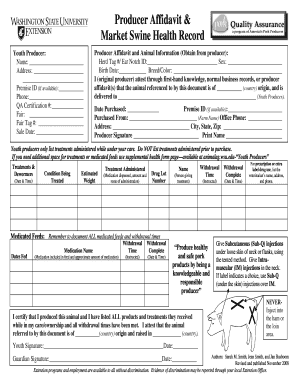Producer Affidavit and Market Swine Health Record