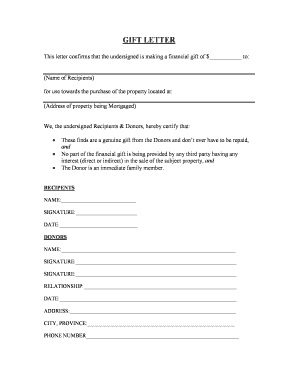 Gift Letter for Property Purchase