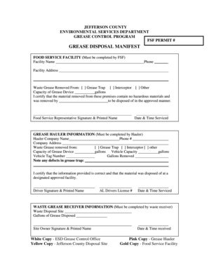 Jefferson County Grease Disposal Manifest