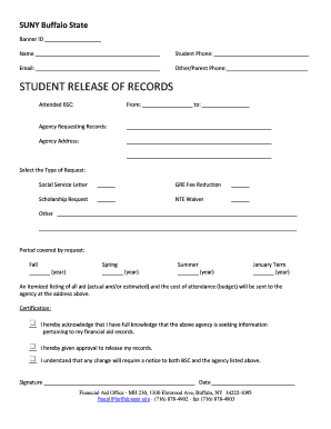 Student Release of Records Form