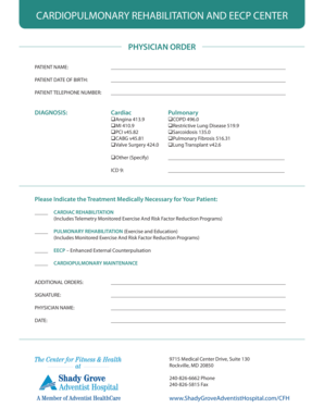 Physician Order for Cardiopulmonary Rehabilitation