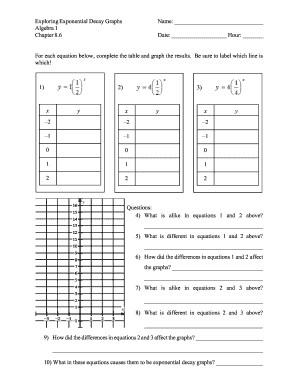Algebra I Exponential Decay Graphs Worksheet