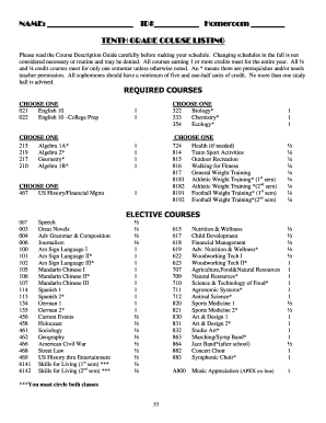 Tenth Grade Course Selection Form
