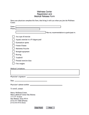 Wellness Center Registration and Medical Release Form