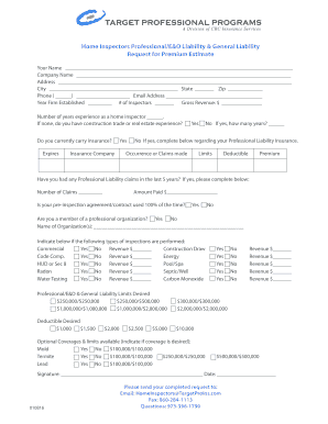 Home Inspectors Professional Liability Insurance Request