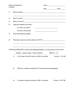 Molarity Worksheet