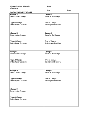 Chemistry Change Observation Form