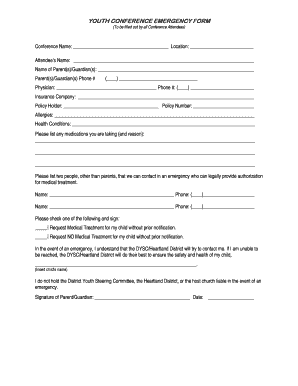 Youth Conference Emergency Form