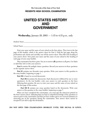 Regents High School Examination US History and Government