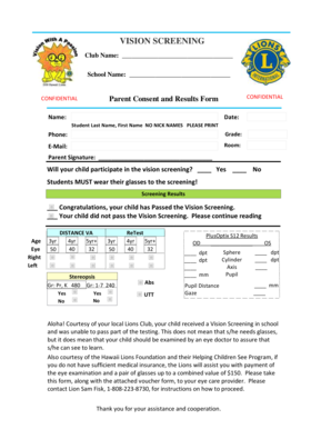 Vision Screening Consent and Results Form