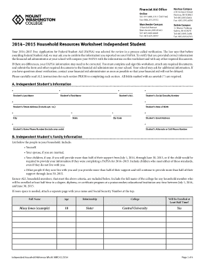 2014-2015 Household Resources Worksheet