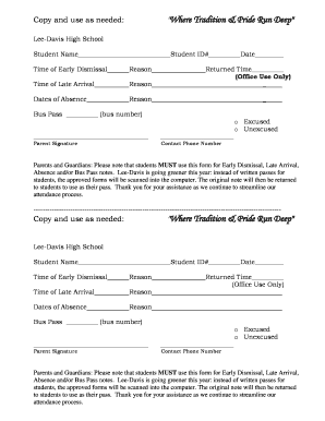 Lee-Davis High School Attendance Form
