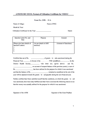 ANNEXURE XXXX Format of Utilization Certificate for VH SNC